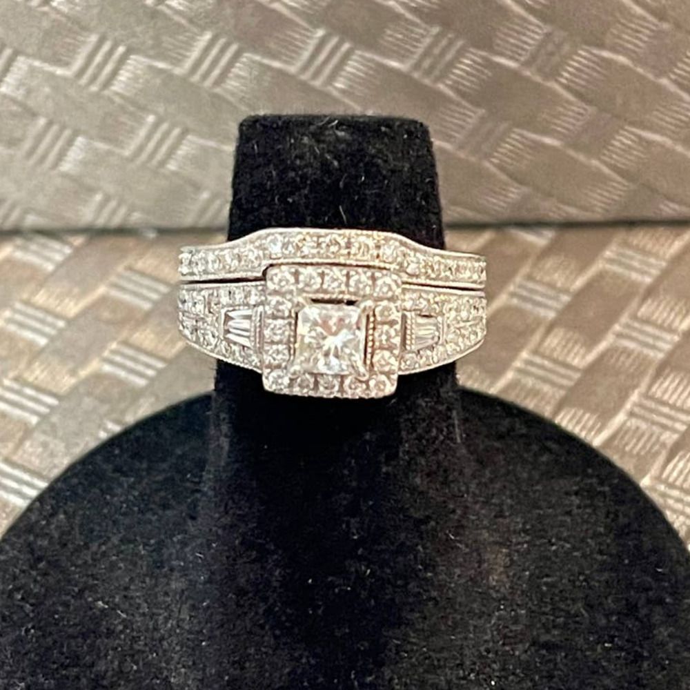 NEIL LANE Engagement Wedding Band 14K White Gold 1 1/3 CT - Retired Princess Cut